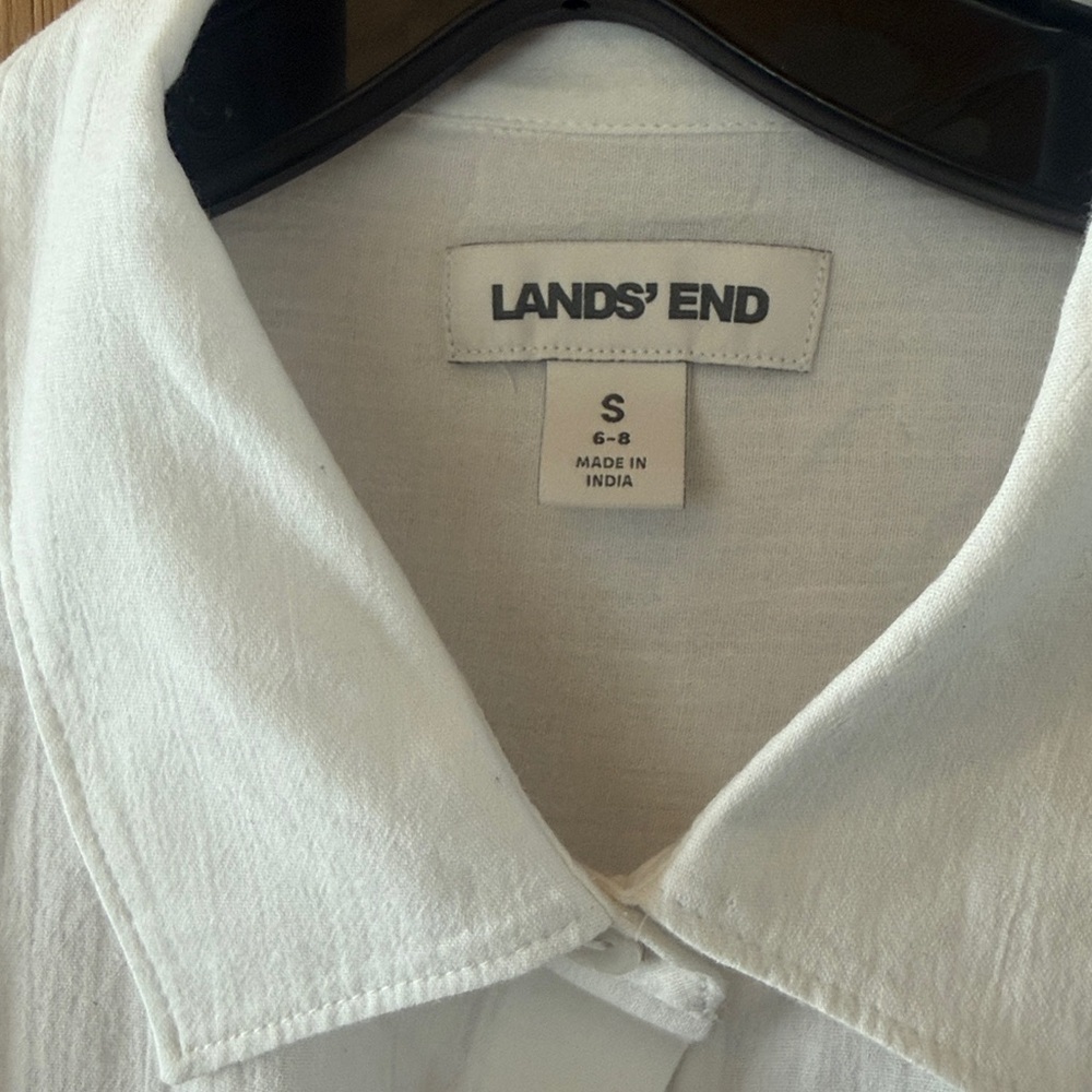 Lands' End White Button Down Longline Shirt Dress / Tunic Oversized Size Small - Picture 4 of 8